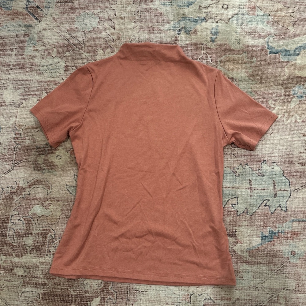 Women’s Short Sleeve Mock Neck Top in coral
